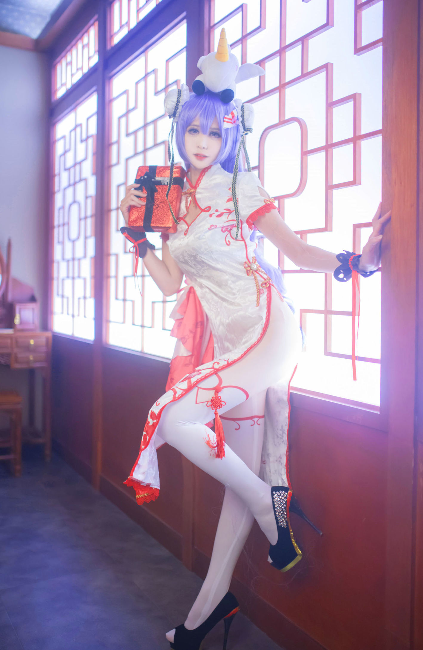 碧蓝航线◇旗袍-独角兽 cn◇咖啡 cosplay 摄影 ◇蓝头巾拍照小弟