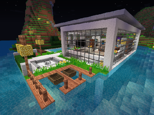 心得 簡約 單層水上現代簡約別墅 Minecraft 我的世界 當個創世神 哈啦板 巴哈姆特