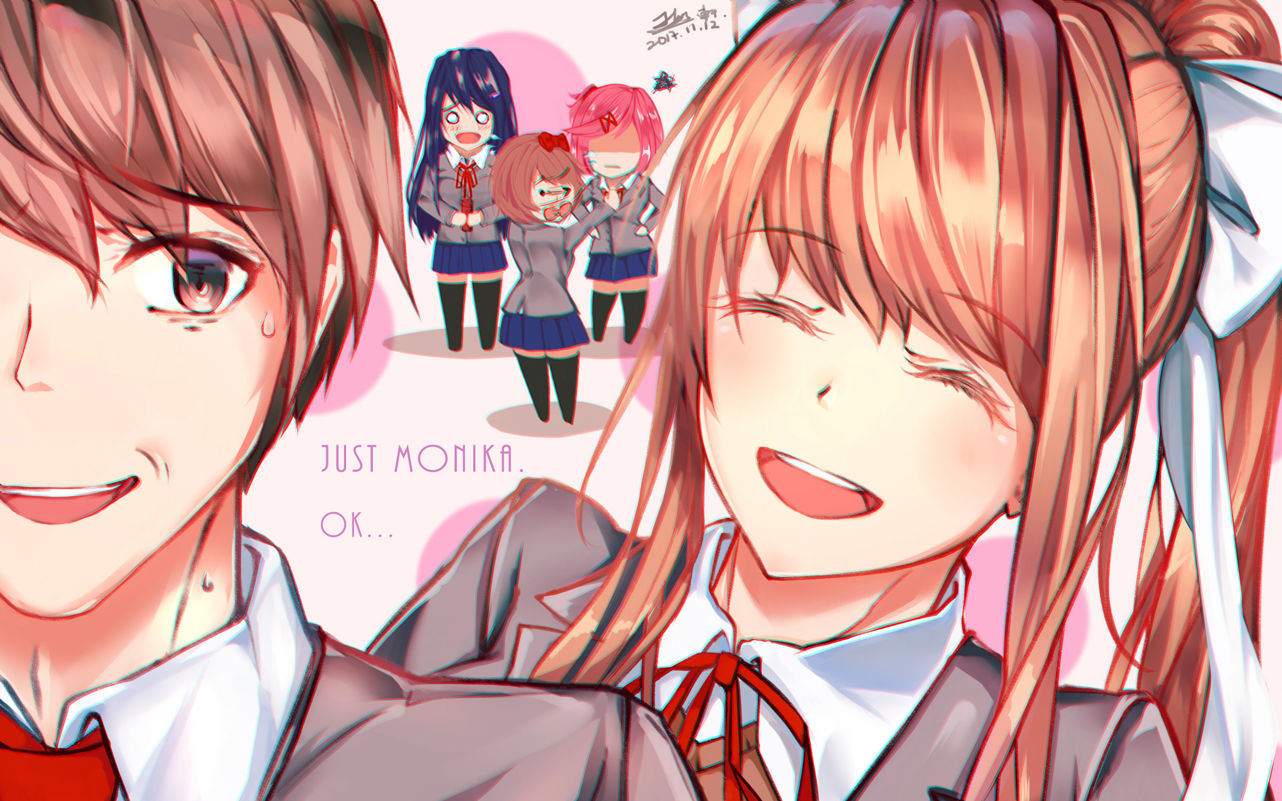 Герои доки док. DDLC Нацуки и протагонист. Протагонист ДДЛК.