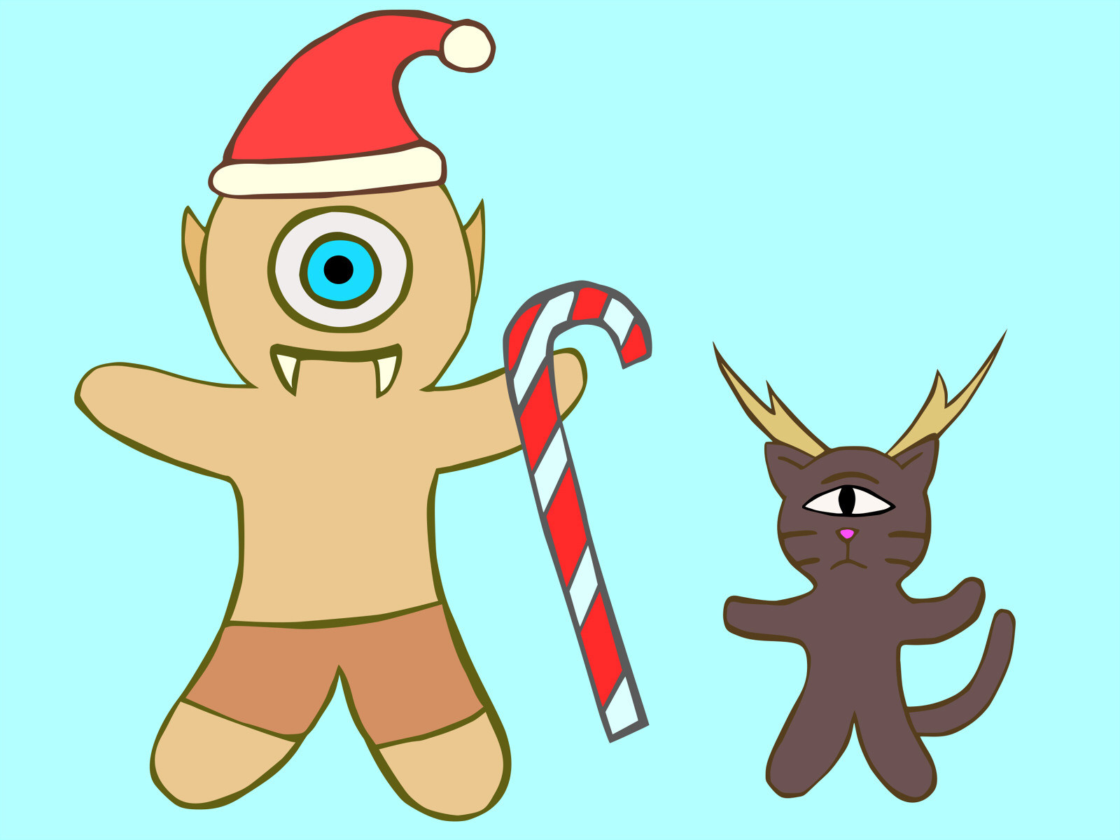 圣诞姜饼独眼怪和独眼猫