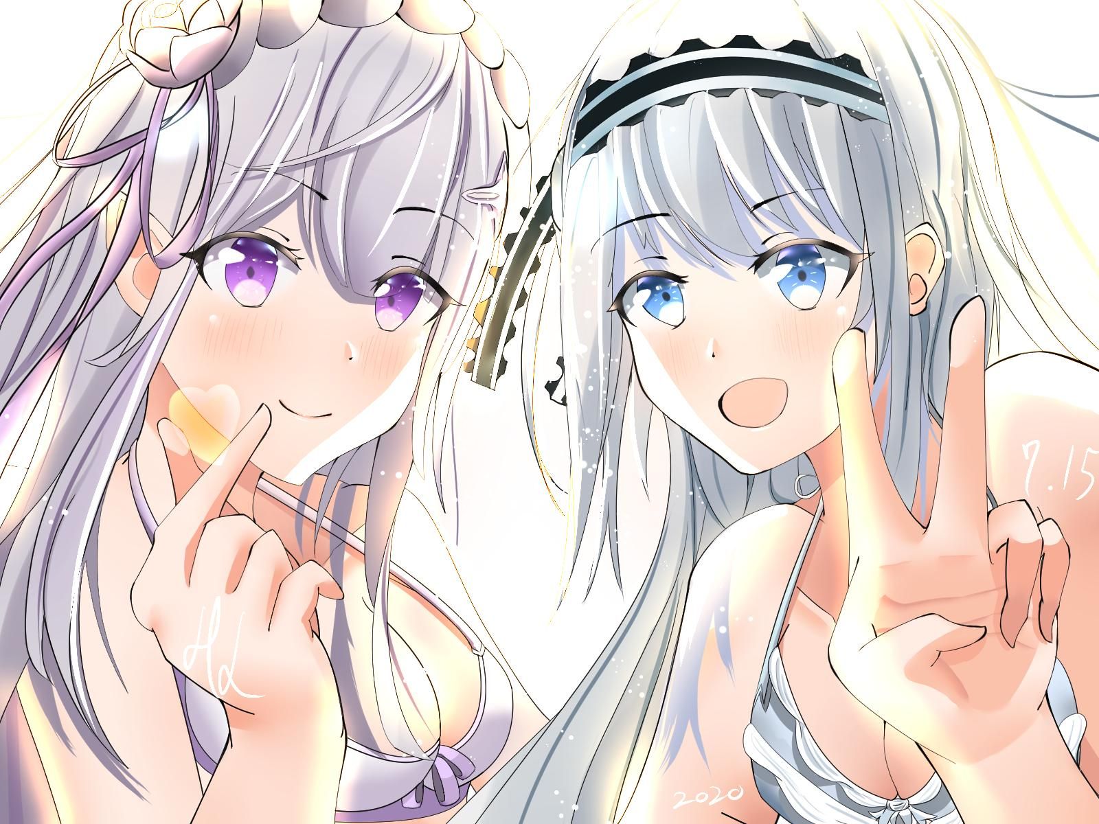 原創繪圖 白銀圭 艾蜜莉亞 銀髮美少女雙人泳衣 赤坂アカ作品集 輝夜姬想讓人告白 哈啦板 巴哈姆特