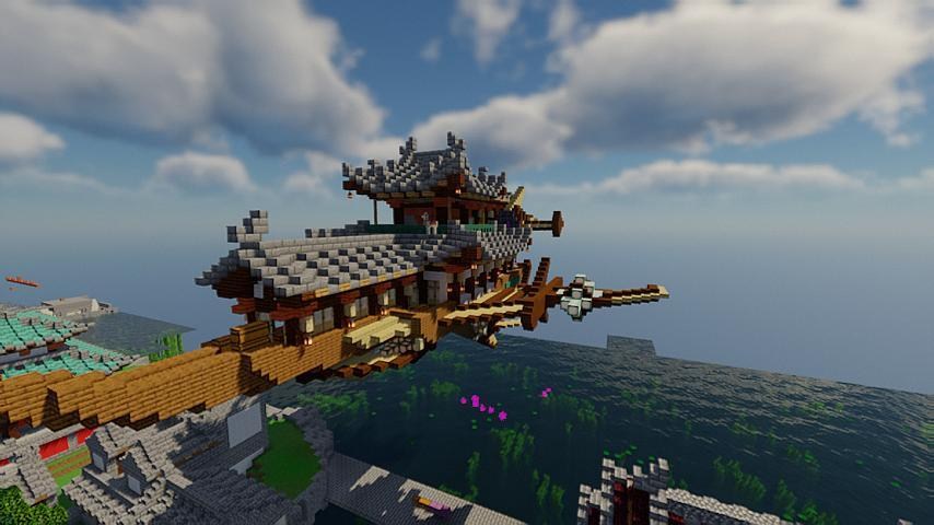 心得 飛天畫舫船和建造中的徵派衙門 Minecraft 我的世界 當個創世神 哈啦板 巴哈姆特