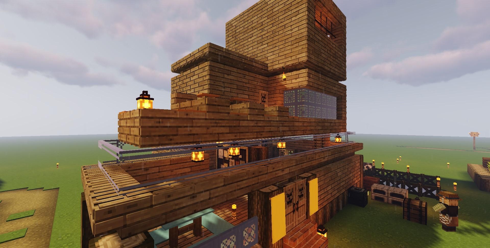 心得 建築 現代風橡木三層建物 Minecraft 我的世界 當個創世神 哈啦板 巴哈姆特