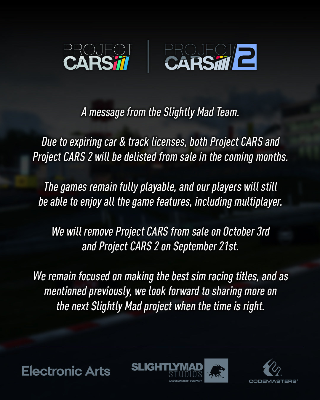 Project CARS e Project CARS 2 serão removidos das Lojas Digitais