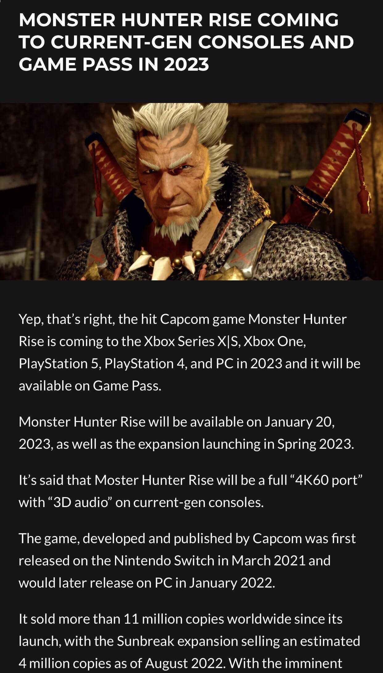 Monster Hunter Rise heading to Xbox Game Pass and PlayStation