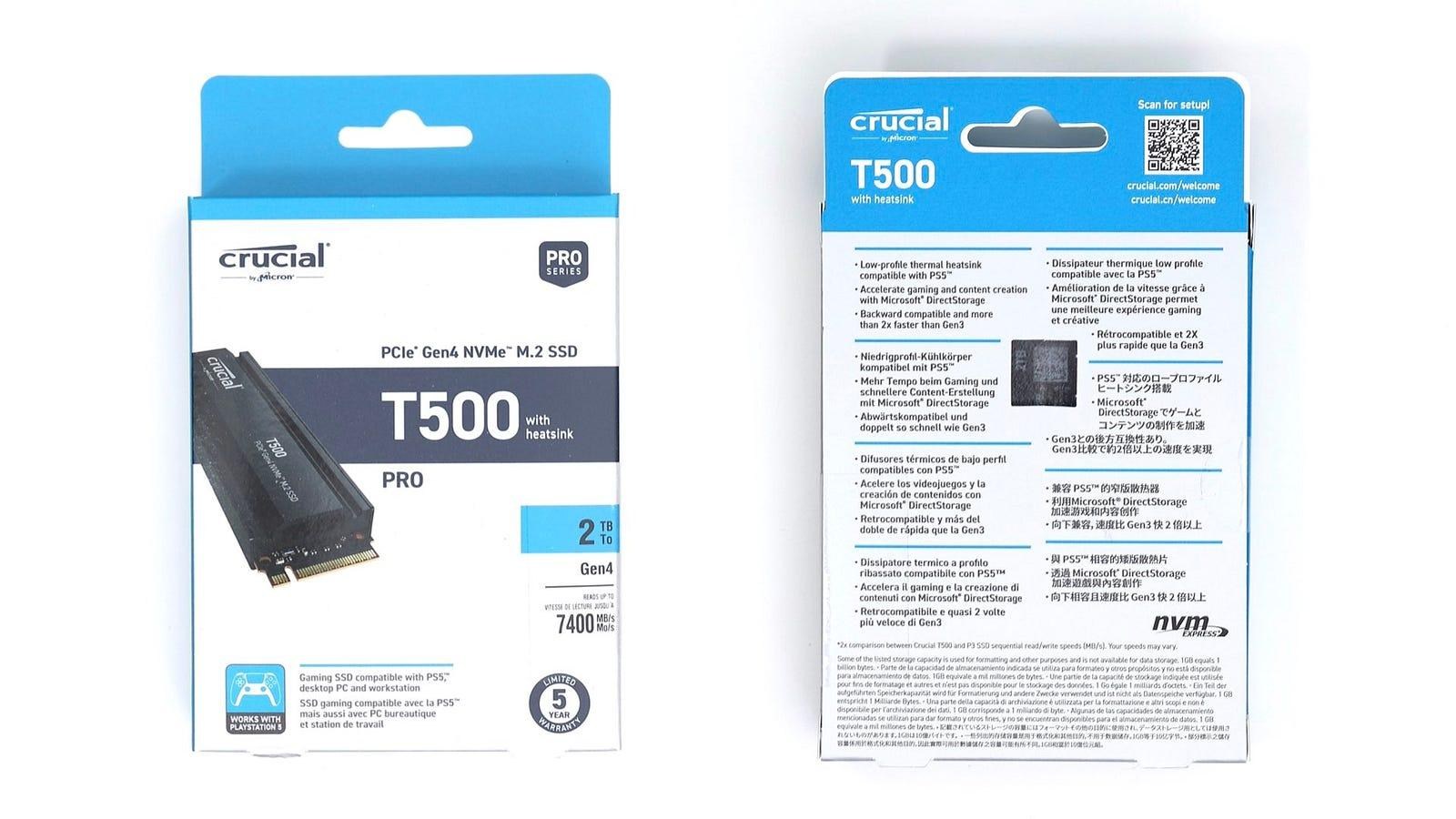 SSD Crucial T500 1 To PCIe Gen4 NVMe M.2 avec dissipateur
