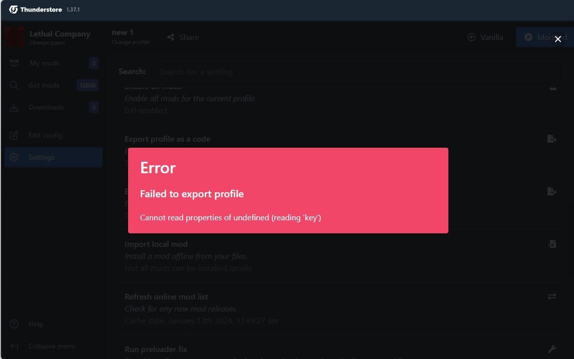  thunderstore mod manager code lethal company 