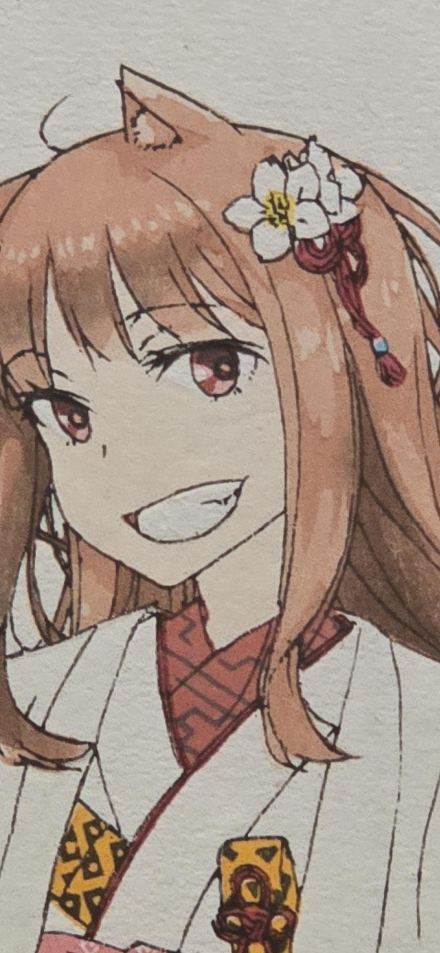 狼と香辛料 浮世絵木　版画 狼桜美人図 ホロ 7006-9749-
