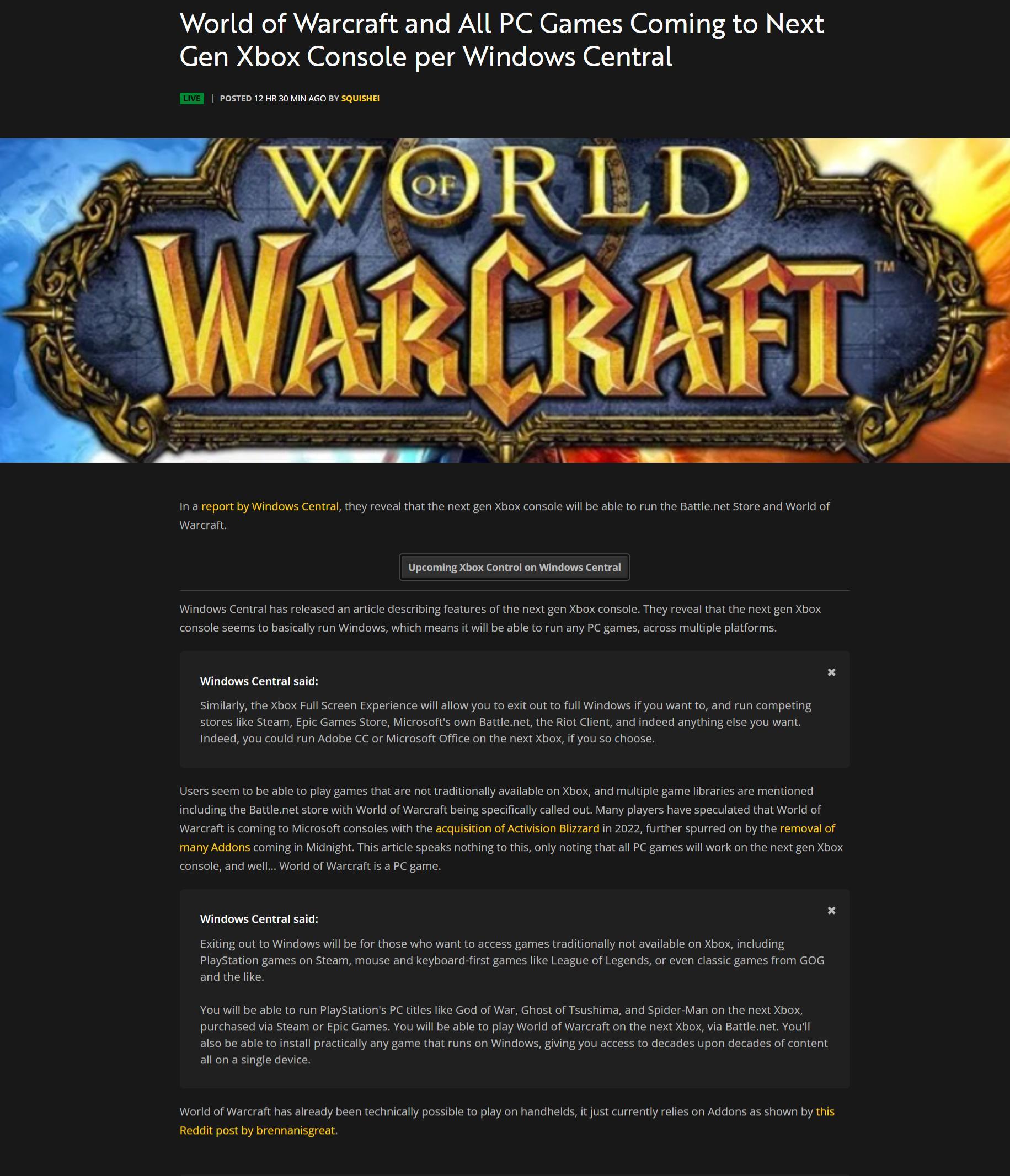 閒聊】《魔獸世界》將登陸下一代Xbox 家用主機@WOW 魔獸世界哈啦板- 巴哈姆特